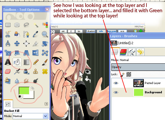See how GIMP lets you make changes to a layer you cannot see! ... can cause problems if you are not careful!