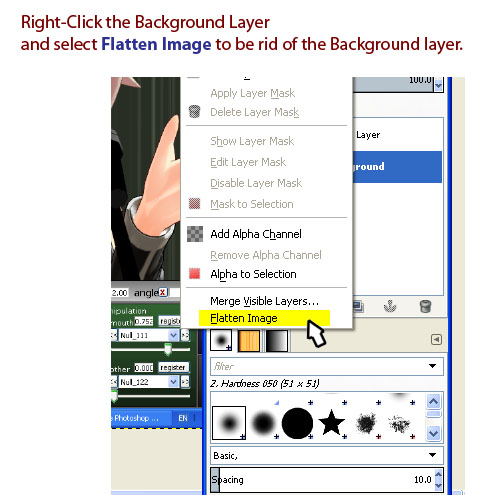 Right-click the Background layer and select Flatten image.