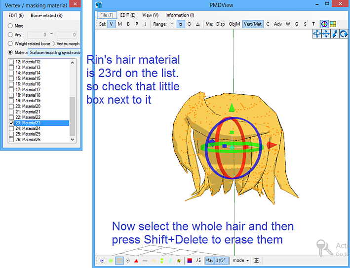 How to select Rin's hair - Using a Placeholder .x Model image on LearnMMD.com