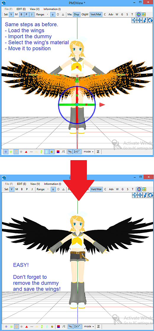 Adding the wings - Using a Placeholder .x Model image on LearnMMD.com