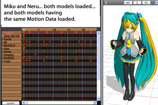 Load two MMD models, load the same motion data on each. Apply Center Position Bias to move them apart.