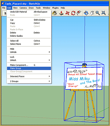 Group the model to make it into a single piece in Google Sketchup. make DirectX accessory mmd 7.39