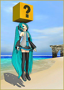 Miku about to knock her head on the Mario Bros. item box we just made using Google Sketchup to create .x files! Animasa Miku ver. 2 with Batokin Island and Sky Dome. SSAO_Lite MME Effect. 