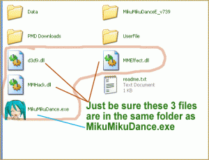 The MME files just need to be in the same folder as your MikuMikuDance.exe file. Download MME v037 in English from LearnMMD.com and enjoy!