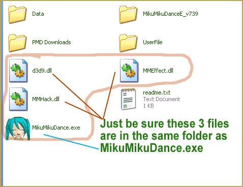 The MME files just need to be in the same folder as your MikuMikuDance.exe file. Download MMEffects v028 from LearnMMD.com and enjoy!