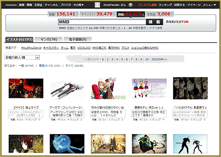 The list of images on NicoNico.