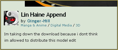 Ginger-Hill has been true to the rules of MMD and taken down the model she edited. Keep the Faith-MMD!