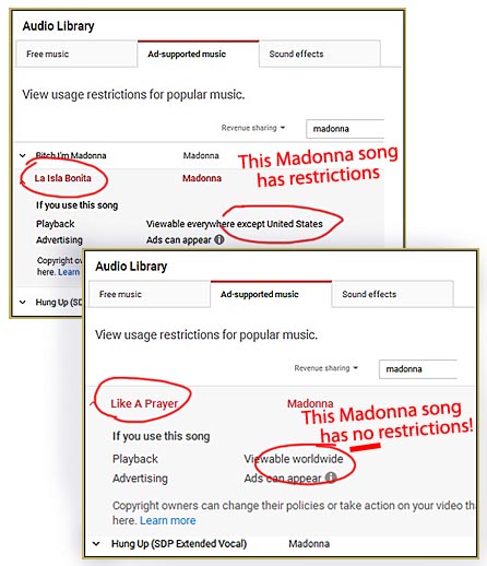 The YouTube Audio Library's Ad-supported music tab can, maybe, tell you if your video will be blocked!