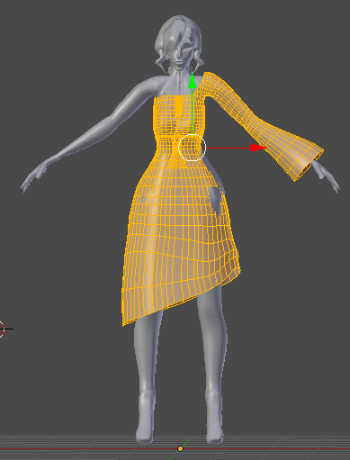 Poorly fitted dress on the model I am making from scratch in Blender.