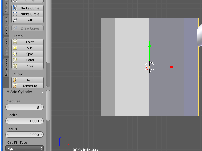 Cylinder with 'Add Cylinder' Tab visible... in Blender