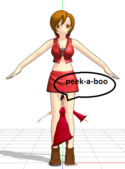 size comparison of Meiko and Camila, the MMD model I am creating, making from scratch in Blender.