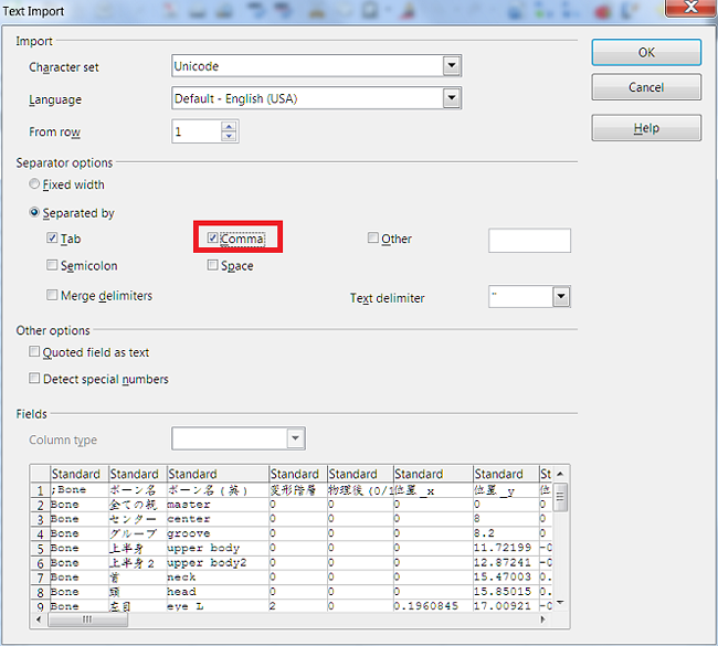 Importing CSV into LibreOffice