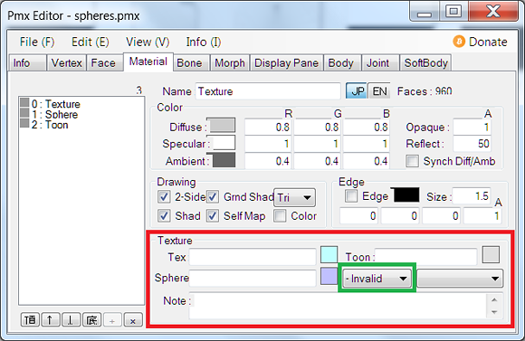 Materials tab with area to input materials highlighted