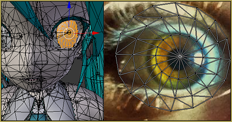 Model eye-mesh texture VS Photographic eye-mesh in Blender.Blender