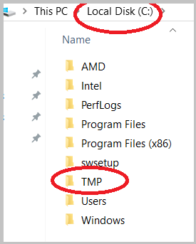 TMP folder on the C drive