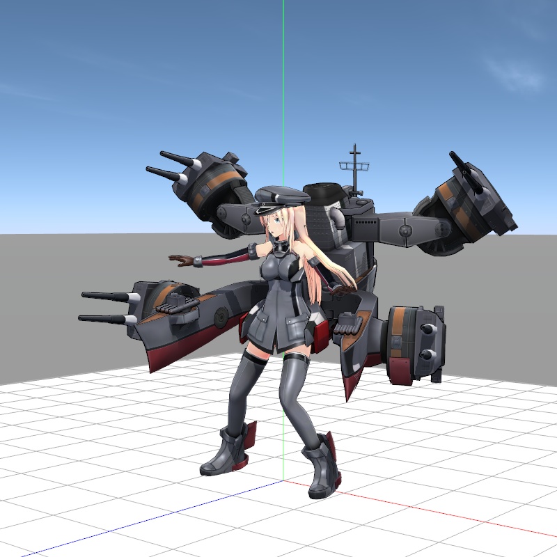 Setting-up the stage and pose of a KanColle MMD Ship model.