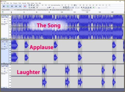 I added laughter and applause tracks using Audacity software.