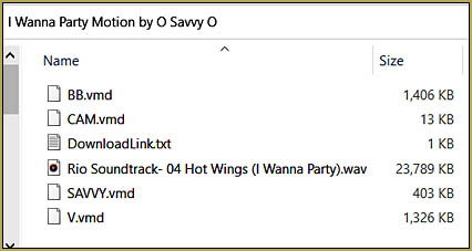 Contents of the I WANNA PARTY! ZIP folder... 