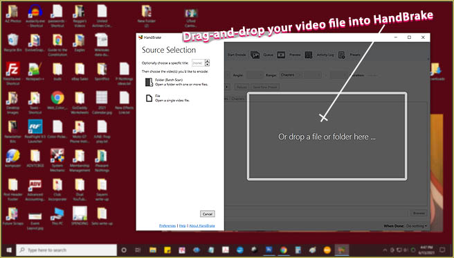 Open HandBrake... and drag-and-drop your original video file into it.