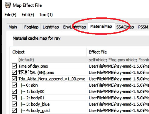 Materials tab in Ray-MMD