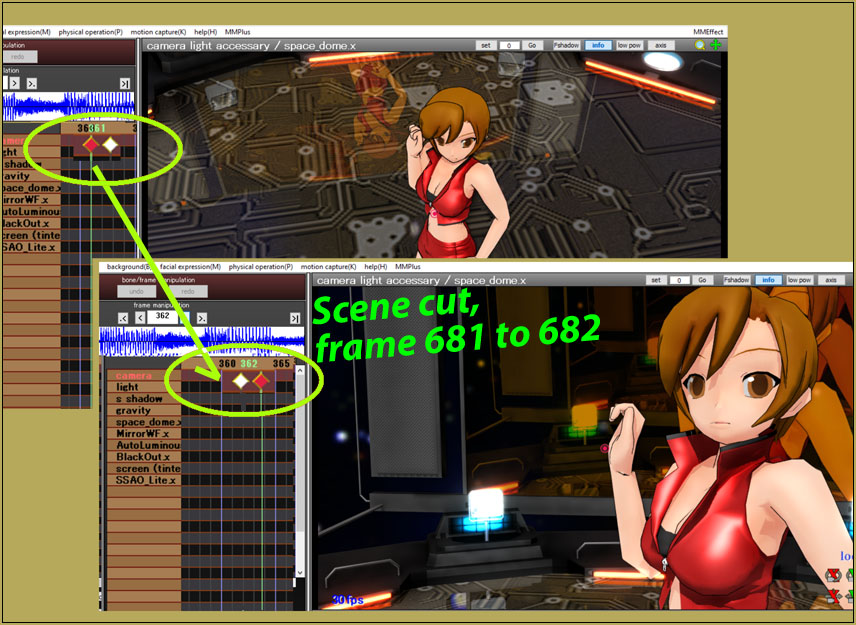 Make a scene cut in MMD by placing two diamonds next to each other.