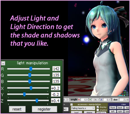 my ADORATION of FIVE MMD Models has the lights turned down but a little on the PINK side for better skin tones.