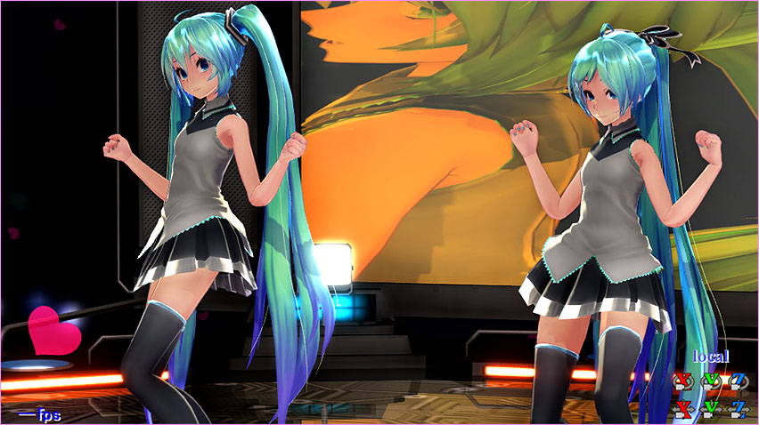 My widescreen MMD "Kiss Me" animation let me have this huge Miku portrait in the background!