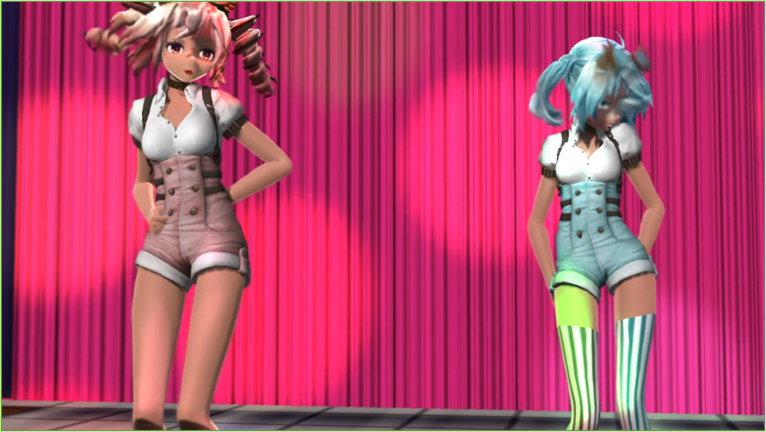 Steam Punk Teto and Miku with motion blur due to TrueCamera effect.